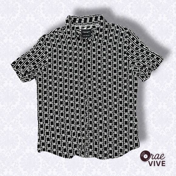 Denim & Flower Other - Denim & Flower by Ricky Singh Men’s Shirt Medium Black White Short Sleeve